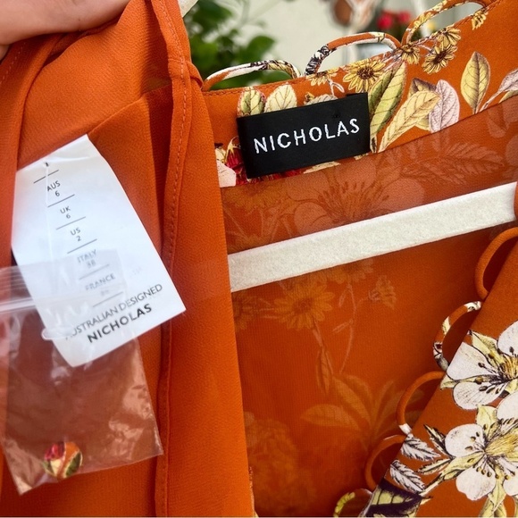 Nicholas Dress Floral Godet Mini Orange Silk Ruffle Size US 2 Fits Small NWOT - Picture 4 of 6